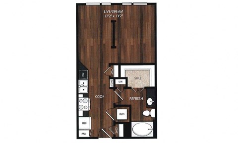 Floor plan for studio, 1 bath, 551 sqft
